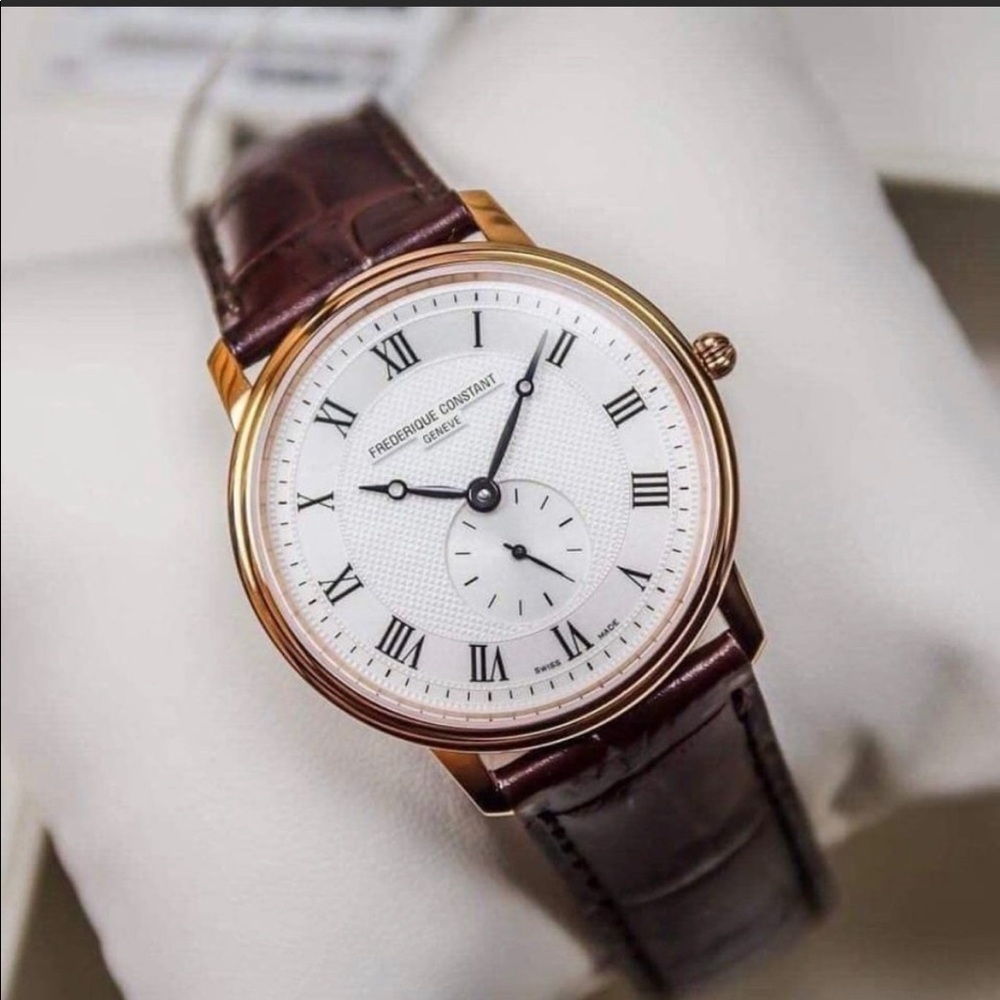 Frederique Constant 38mm Gold Crocodile Skin Watch